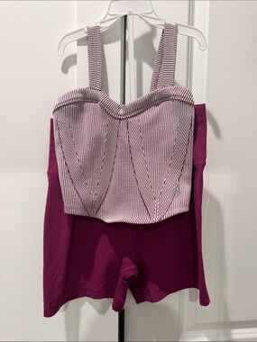 FP Movement by Free People Pink Striped Bustier Tank AND biker shorts